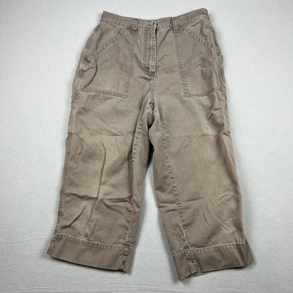 Vintage Bill Blass Women 10 Brown Carpenter Utility Cropped Wide Leg Capri Pants